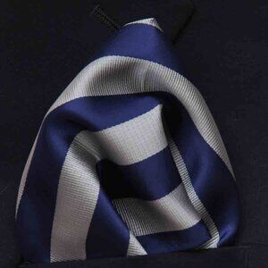 Gascoigne Cabana Stripe Pocket Square Navy Blue Gray Men's